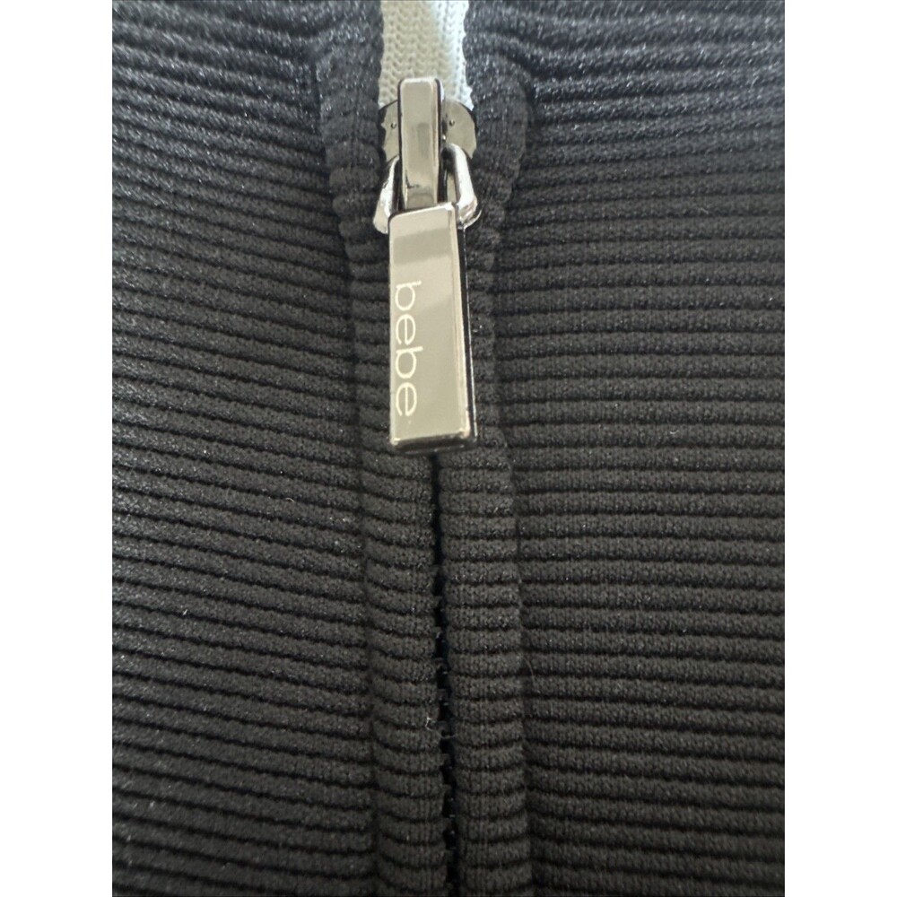 Vintage Bebe Structured Black Zip Front Peplum Jacket Puff Sleeve XS - Picture 4 of 10